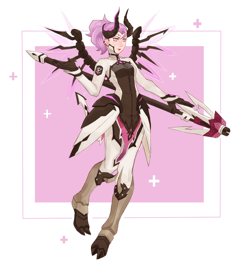 1girl, absurdres, alternate_costume, breasts, dark_persona, demon_horns, devil_mercy, faulds