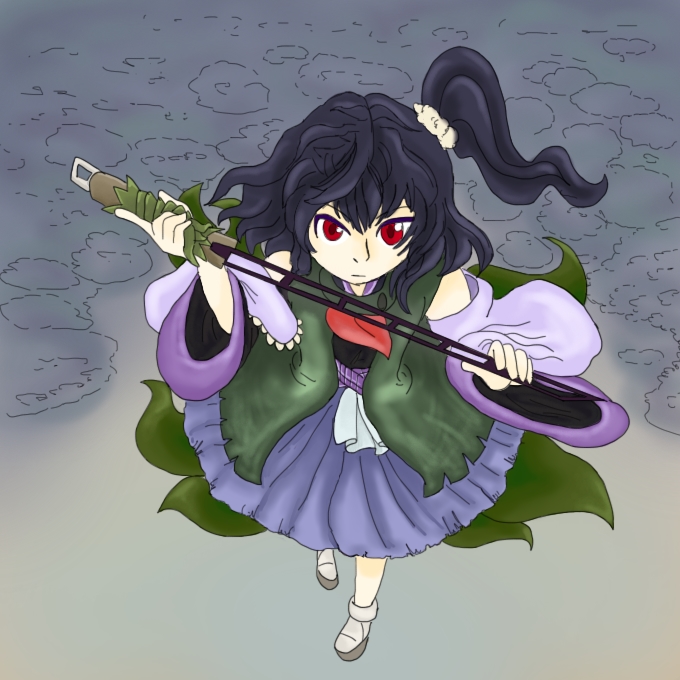adagumo_no_yaorochi, androgynous, black_hair, detached_sleeves, earthen_miraculous_sword, hakama, japanese_clothes, len'en
