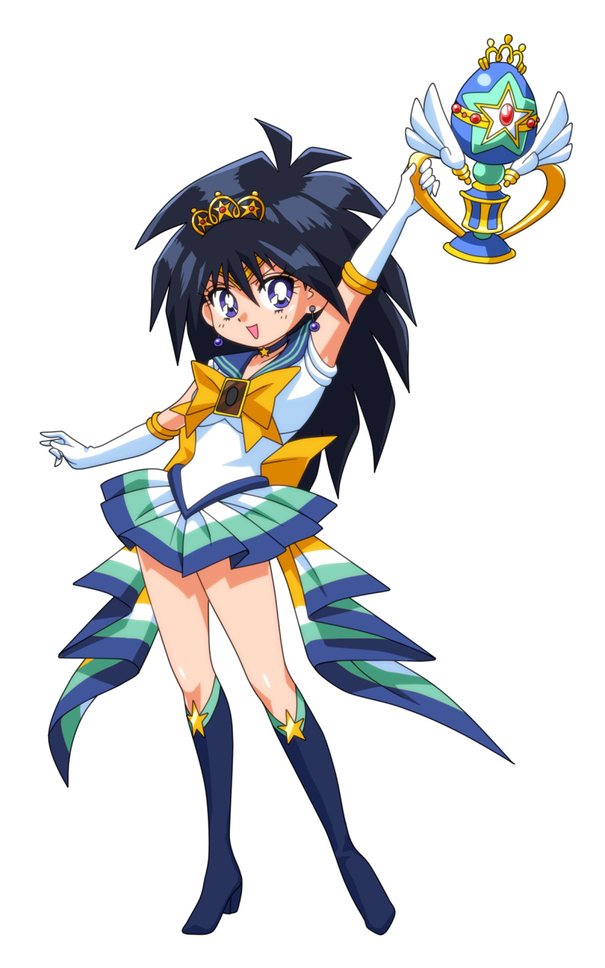 1girl, bishoujo_senshi_sailor_moon, black_hair, blue_boots, boots, card, choker, circlet