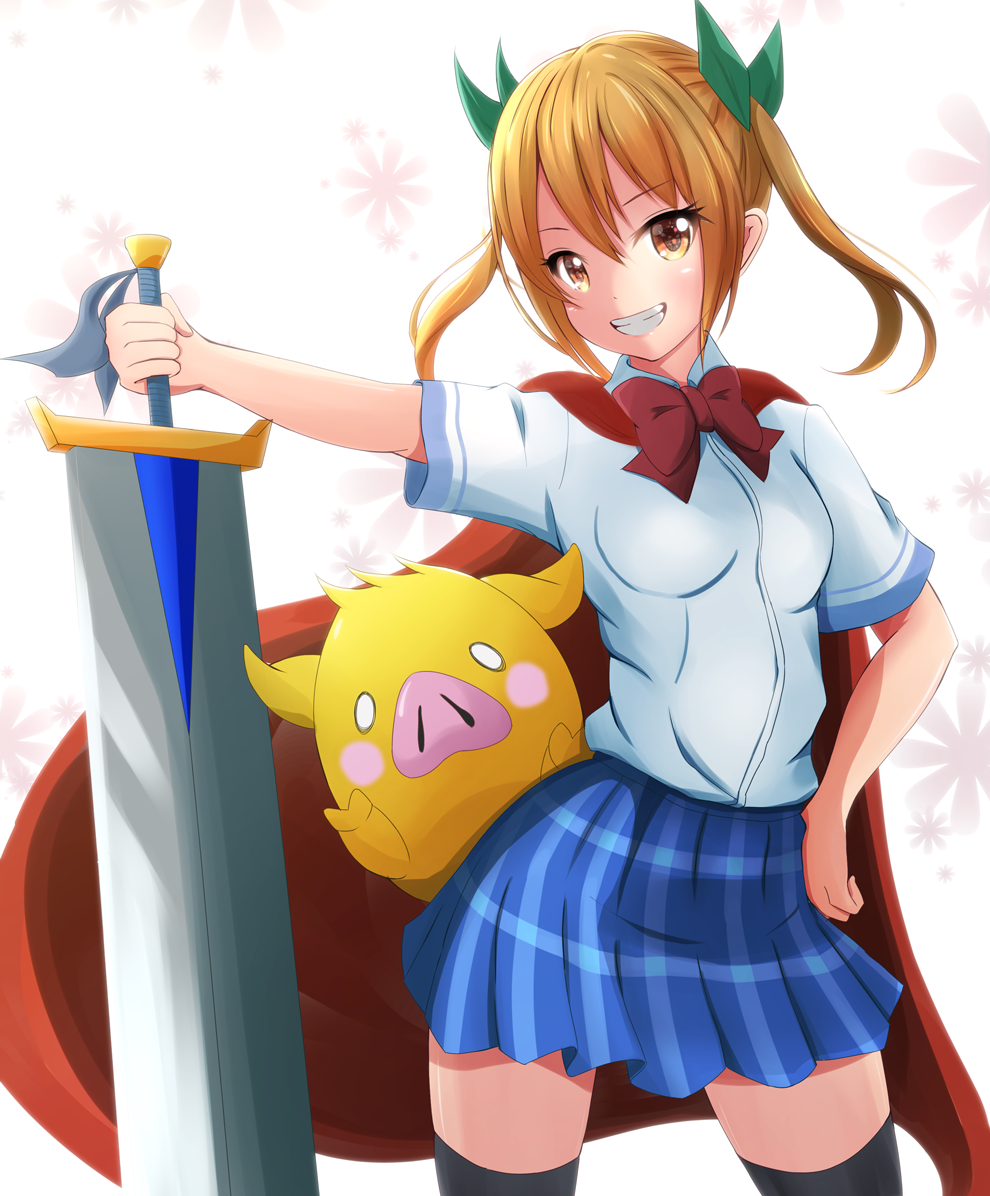 1girl, black_legwear, blonde_hair, blouse, cape, hidemu, netoge_no_yome_wa_onna_no_ko_janai_to_omotta?, pig