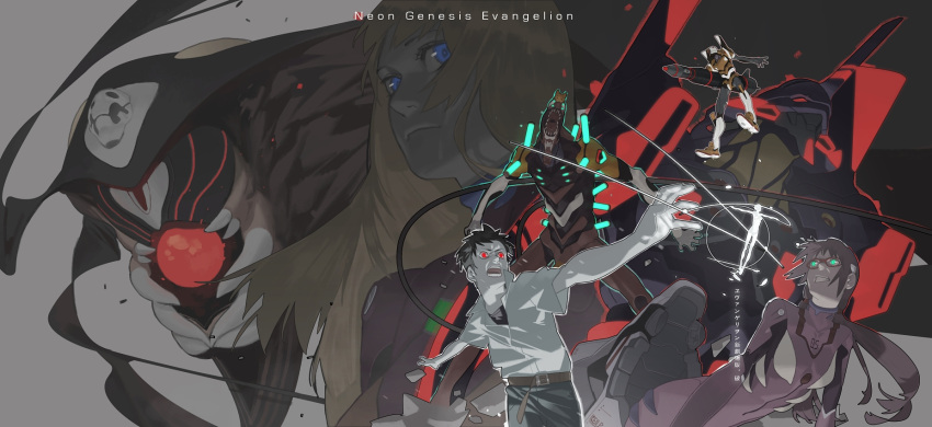 1boy, 1girl, angel_(evangelion), blue_eyes, bodysuit, eva_01, eva_02, evangelion:_2.0_you_can_(not)_advance