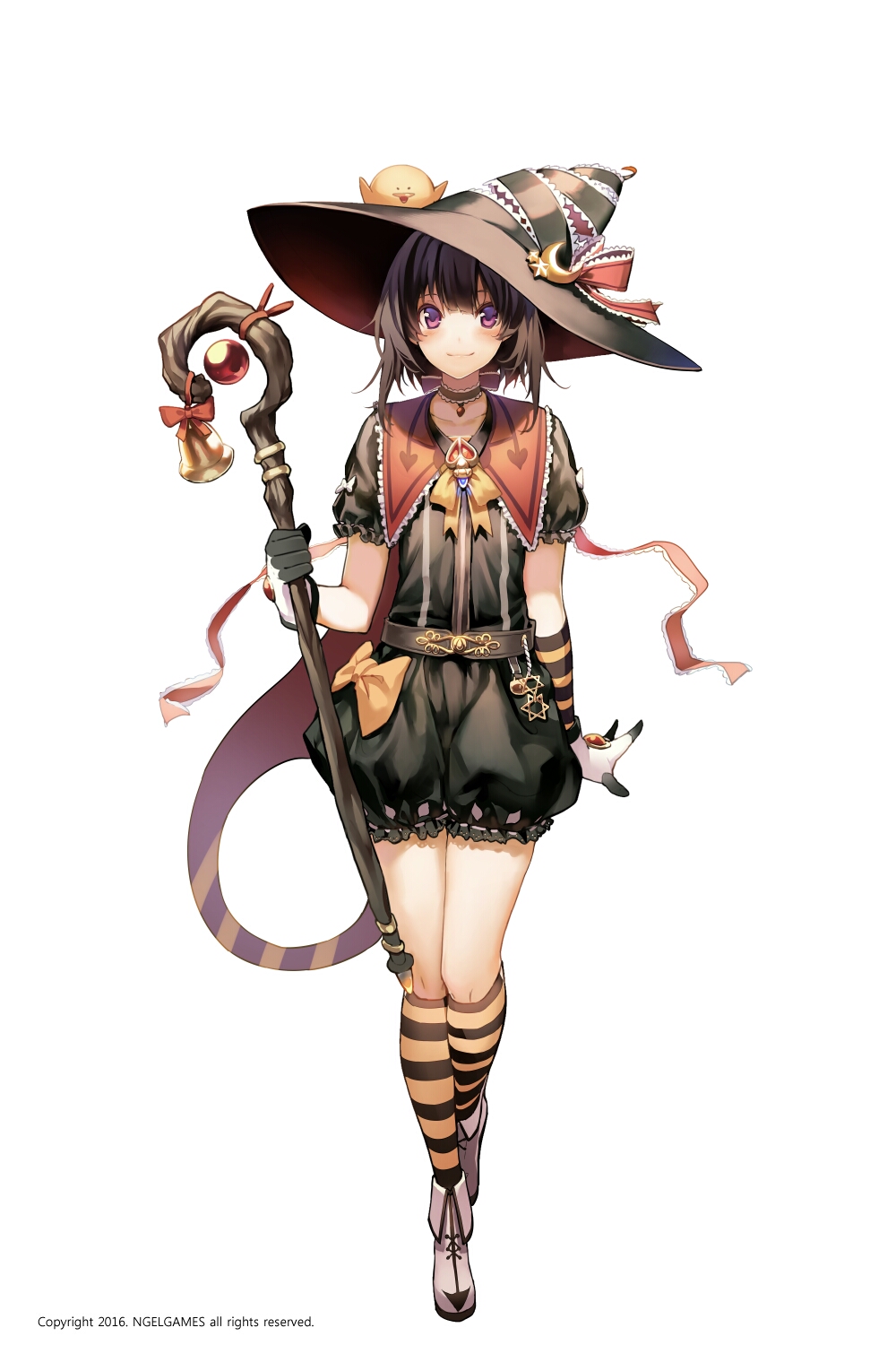 1girl, belt, bird, black_hair, boots, choker, collarbone, elbow_gloves