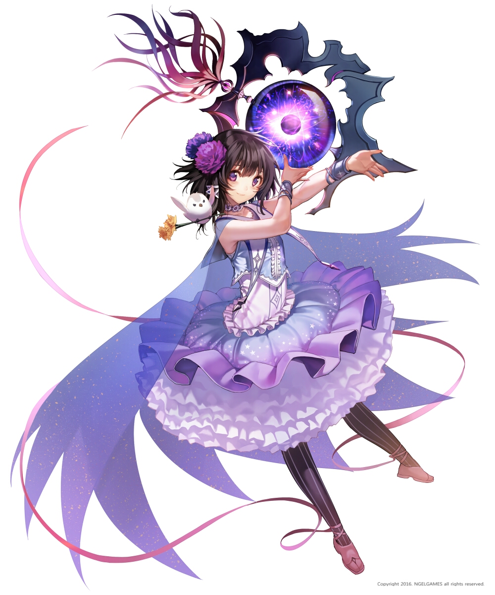 1girl, ankle_ribbon, bird, black_hair, black_legwear, bracer, choker, cloak
