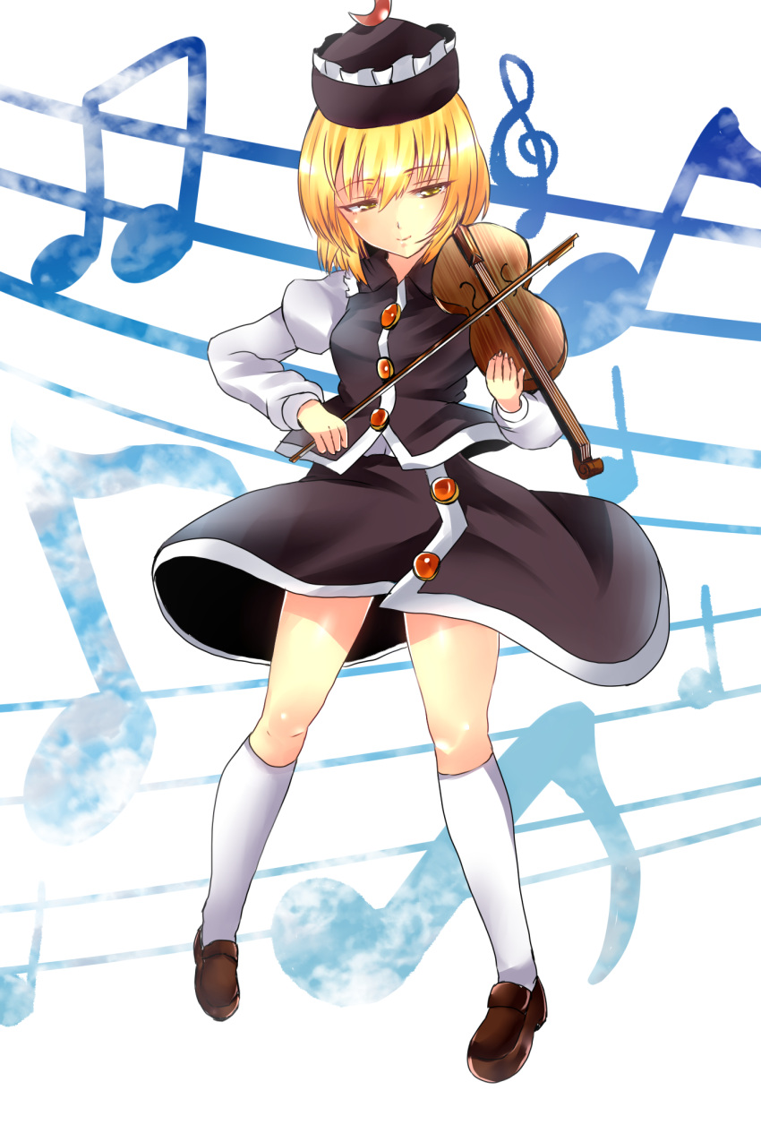 1girl, black_clothes, black_skirt, blonde_hair, fujimori_tonkatsu, full_body, hair_between_eyes, hat