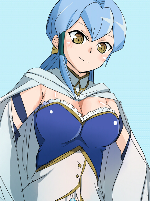 1girl, bangs, blue_hair, blush, breasts, cape, cardfight!!_vanguard, cosplay