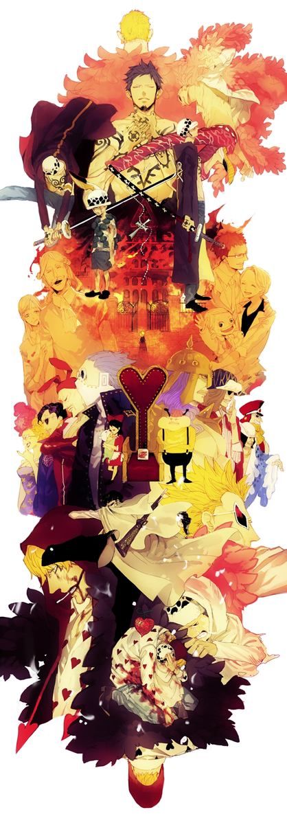 4girls, 6+boys, baby_5, beard, black_hair, blonde_hair, blood, blue_hair, buffalo_(one_piece), cigarette, crying, death, dellinger_(one_piece), diamante, donquixote_doflamingo, donquixote_family, donquixote_homing, donquixote_pirates, donquixote_rocinante, earrings, facial_hair, family, gladius_(one_piece), glasses, hat, heart_print, highres, jewelry, jora_(one_piece), lami_(one_piece), lao_g, long_hair, machvise, multiple_boys, multiple_girls, natsume_(ntm_62), one_piece, pica, scar, senor_pink, short_hair, smoking, sunglasses, sword, tattoo, throne, trafalgar_lami, trafalgar_law, trebol, vergo, weapon, younger