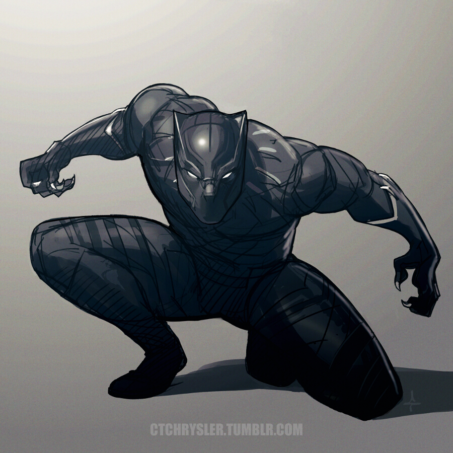 1boy, artist_name, black_panther_(marvel), bodysuit, caleb_thomas, claws, full_body, gradient