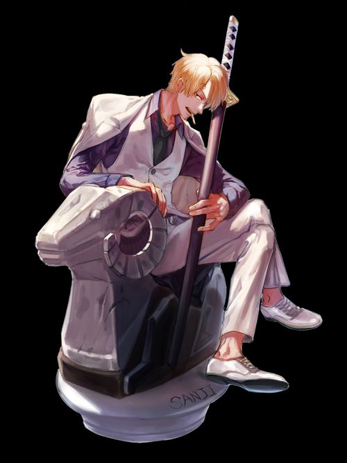 1boy, blonde_hair, cigarette, collared_shirt, jacket_on_shoulders, male_focus, necktie, one_piece