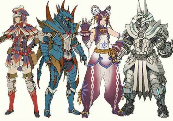 2boys, 2girls, animal_ears, armor, belt, bun_cover, capelet, double_bun