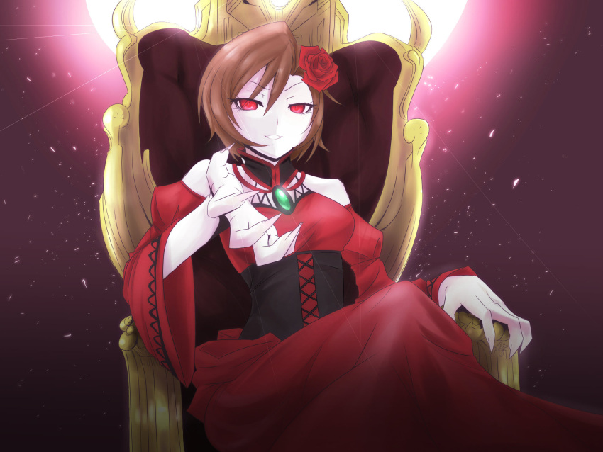 1girl, akujiki_musume_conchita_(vocaloid), brown_hair, choker, claws, corset, derivative_work, detached_sleeves