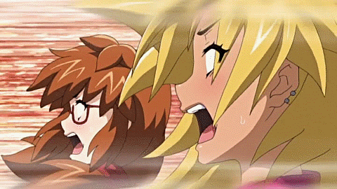 2girls, animated, animated_gif, blonde_hair, brown_hair, dark_skin, energy_kyouka!!, glasses, multiple_girls, open_mouth, shiraishi_kyouka, surprised