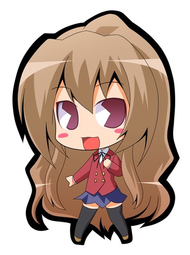 aisaka_taiga, blush, brown_hair, chibi, long_hair, lowres, pac-man_eyes, pacman_eyes