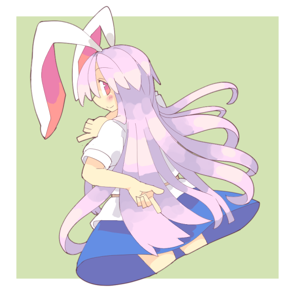 1girl, animal_ears, back, back_view, ini_(inunabe00), long_hair, purple_hair, rabbit_ears