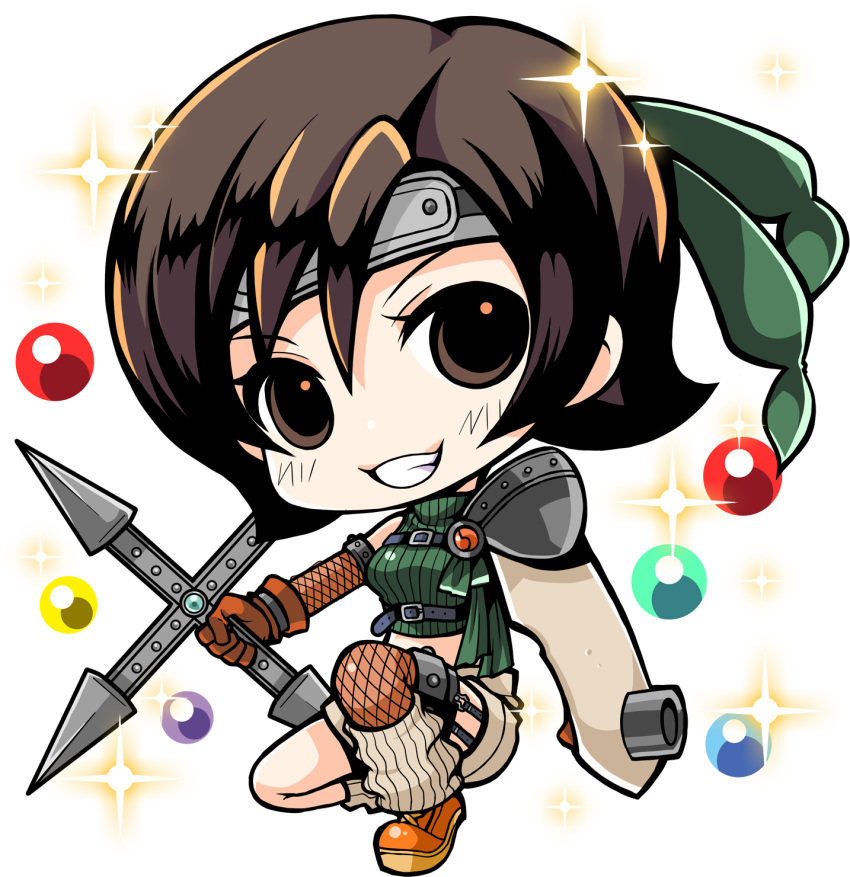 1girl, armor, belt, brown_gloves, chibi, crop_top, final_fantasy, final_fantasy_vii