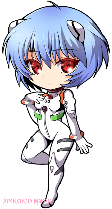 1girl, :|, ahoge, artist_name, ayanami_rei, bangs, blue_hair, bodysuit