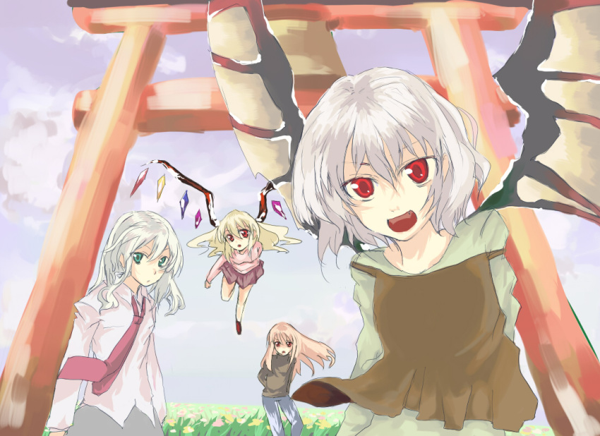 bad_id, bat_wings, casual, contemporary, fang, flandre_scarlet, hey, izayoi_sakuya