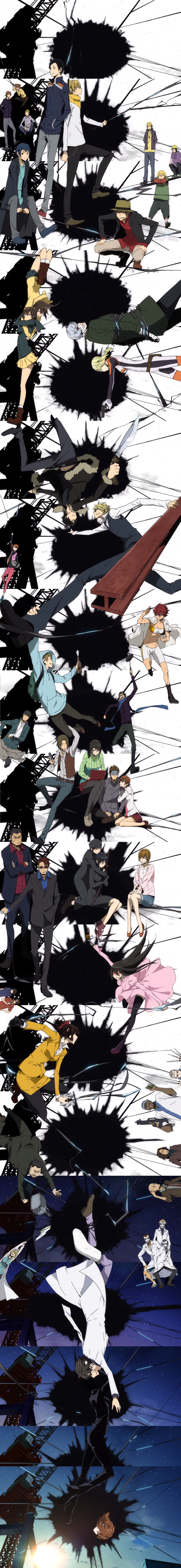 durarara!!, heiwajima_shizuo, kadota_kyouhei, kida_masaomi, kishitani_shinra, long_image, orihara_izaya, orihara_kururi
