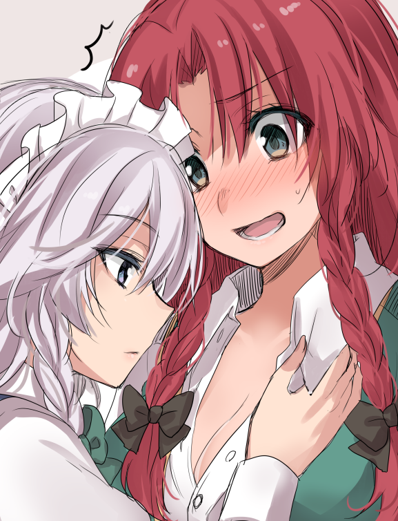 /\/\/\, 2girls, asa_(coco), blue_eyes, blush, bow, braid, breasts