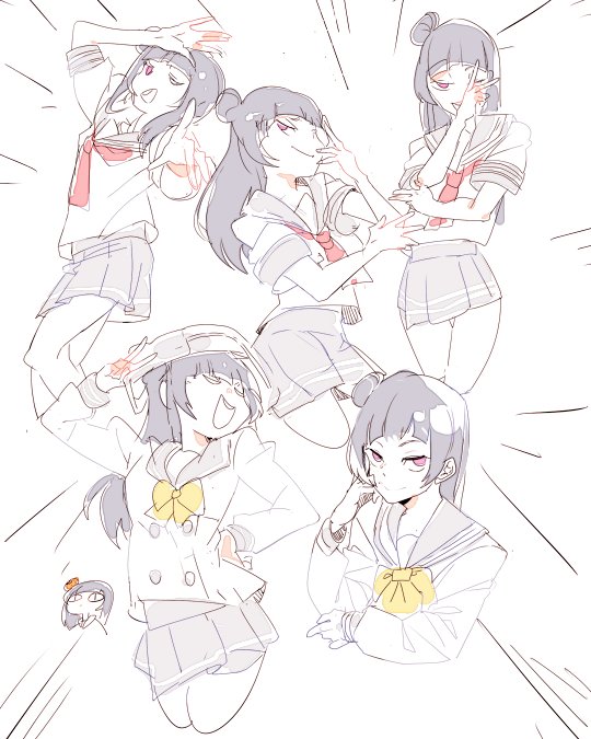 1girl, character_sheet, female, hair_bun, hamha_s, hand_over_face, looking_at_viewer, love_live!