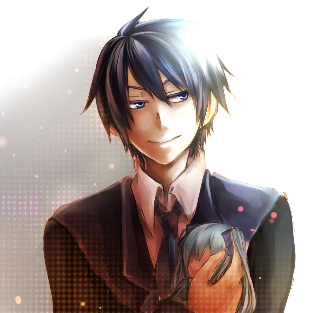1boy, 1girl, akutoku_no_judgement_(vocaloid), aqua_hair, blue_eyes, blue_hair, carrying, doll