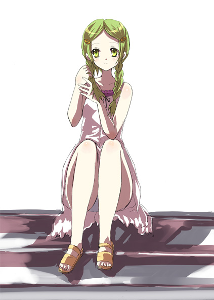 casual, dress, green_eyes, green_hair, kimidori_emiri, long_hair, panchira_sit, panties