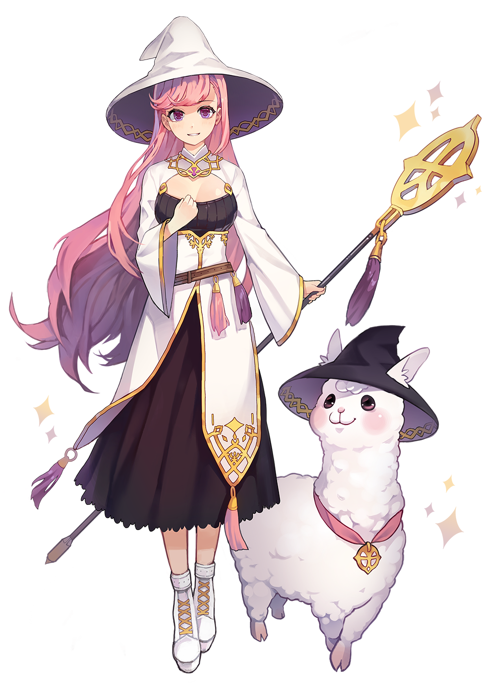 1girl, alpaca, bangs, black_skirt, blush, boots, breasts, brown_eyes