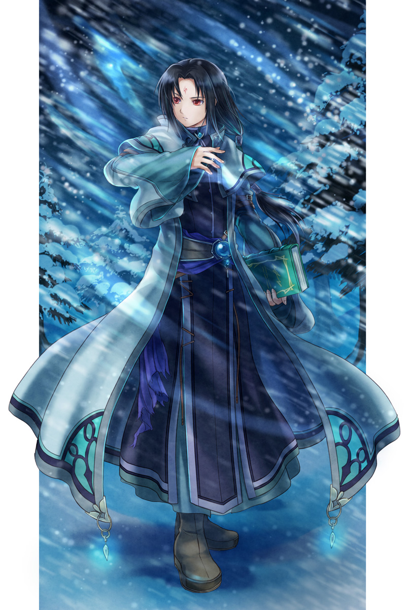 1boy, black_hair, book, boots, facial_mark, fire_emblem, fire_emblem:_akatsuki_no_megami, fire_emblem:_souen_no_kiseki