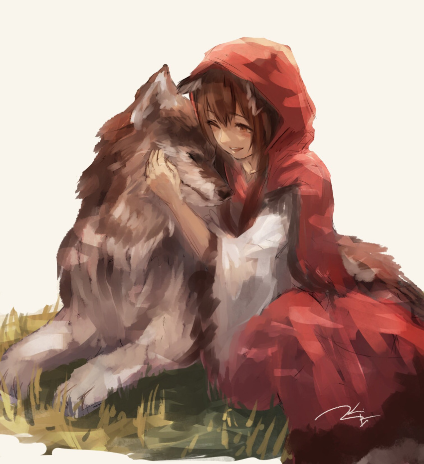 1girl, ;d, animal_ears, blush, brown_eyes, brown_hair, closed_mouth, copyright_request