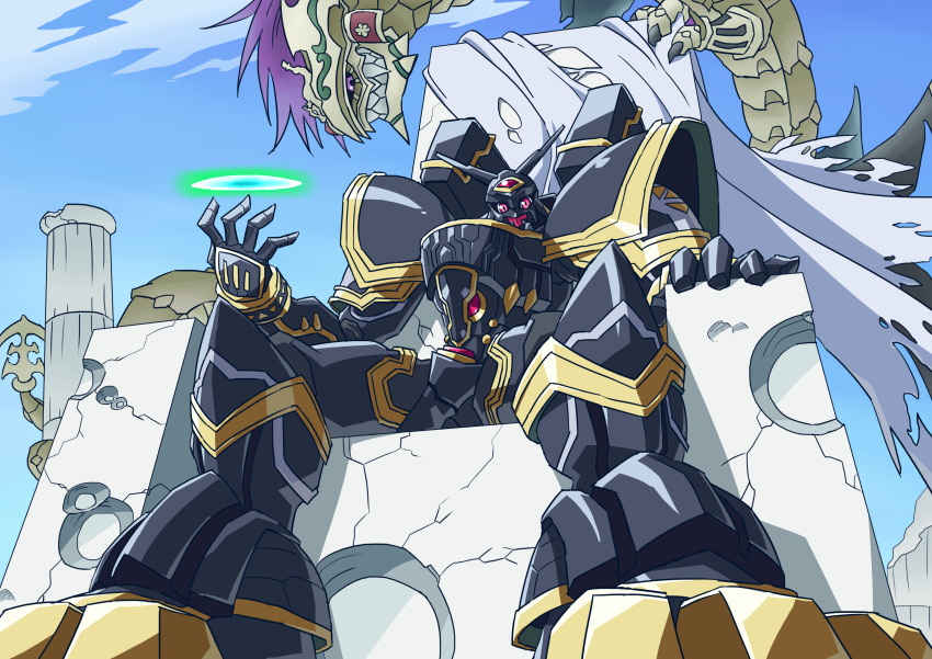 2boys, alphamon, armor, bandai, cape, digimon, dragon, energy