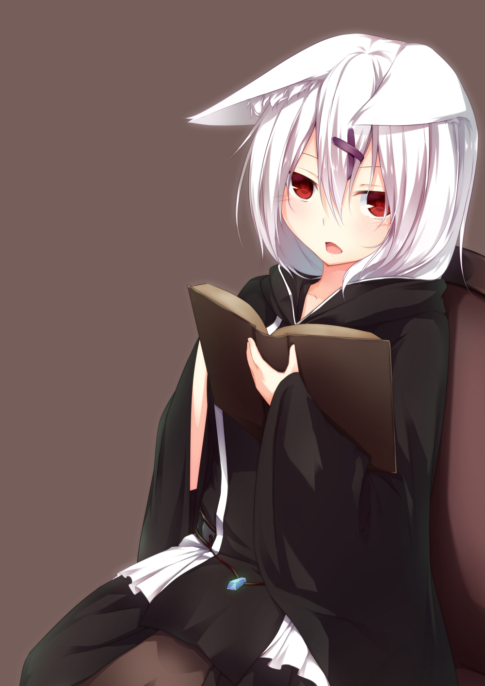 1girl, albino, animal_ears, bent_over, blush, book, collarbone, female