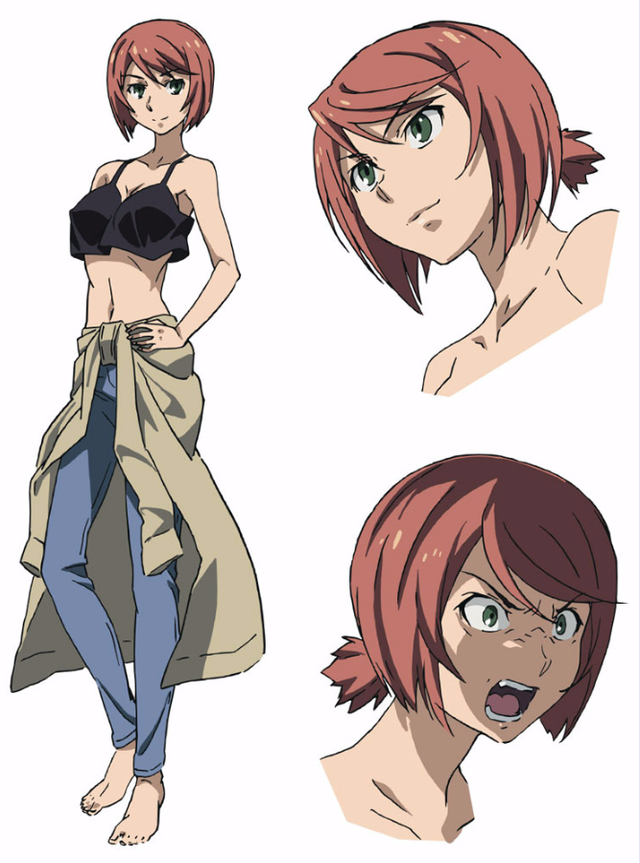 1girl, bare_shoulders, breasts, green_eyes, lisa_lovelock, midriff, taboo_tattoo, tagme