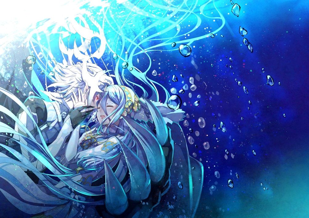 1boy, 1girl, aqua_(fire_emblem_if), blue_hair, couple, eye_contact, fire_emblem, fire_emblem_if