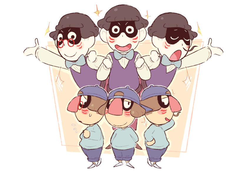 6+boys, ad_youkai, backwards_hat, baseball_cap, bow, bowtie, brown_hair, cosplay