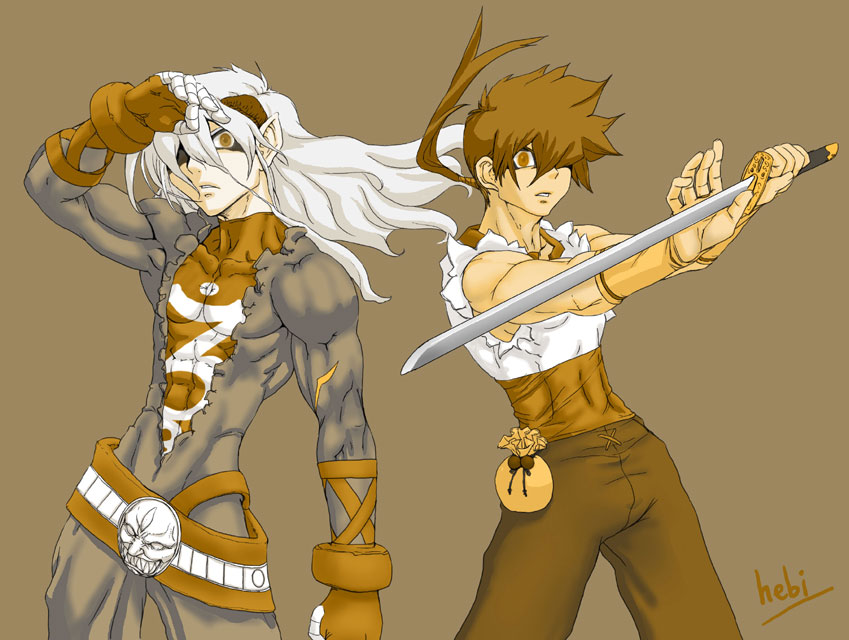 breath_of_fire_iv, fou-lu, hebimei_masayoshi, hebina_masayoshi, long_hair, male, ponytail, ryu_iv, ryuu_(breath_of_fire_iv), simple_background, sword, weapon