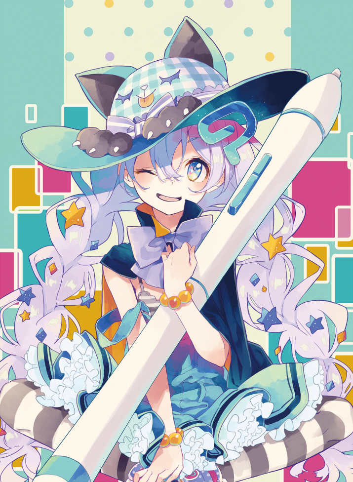 1girl, blue_eyes, booota, bow, bracelet, braid, cape, cloak