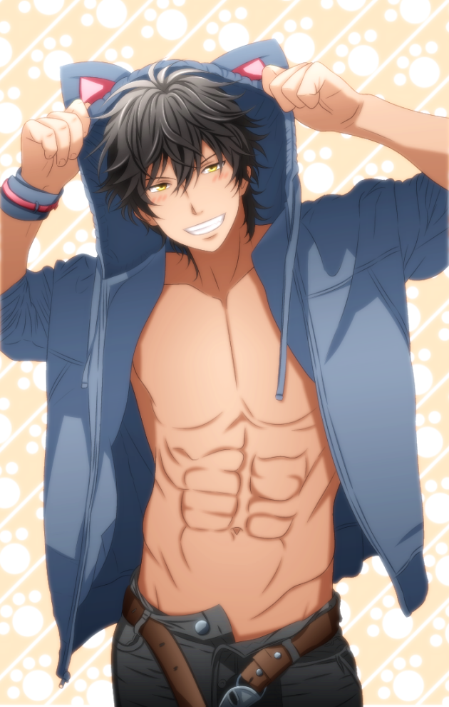 1boy, blush, character_request, dressing, looking_at_viewer, male_focus, smile, solo, tagme, taishi_(itaiitaitaishi), teeth