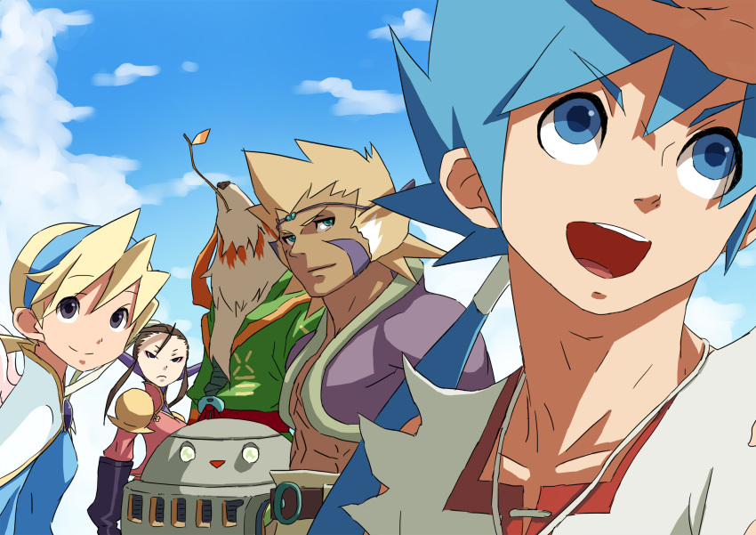 blonde_hair, blue_eyes, blue_hair, breath_of_fire, breath_of_fire_iv, cray_(breath_of_fire), ershin, facial_mark