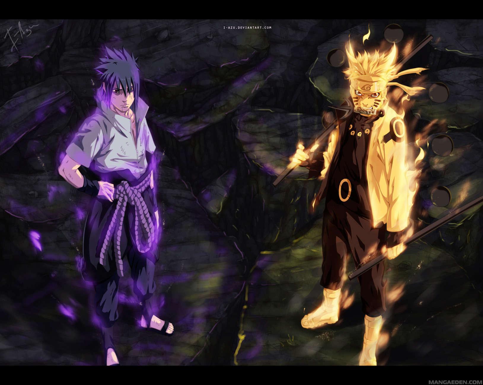 2boys, black_hair, dual_wielding, escrima_stick, forehead_protector, full_body, glowing, hand_on_hip