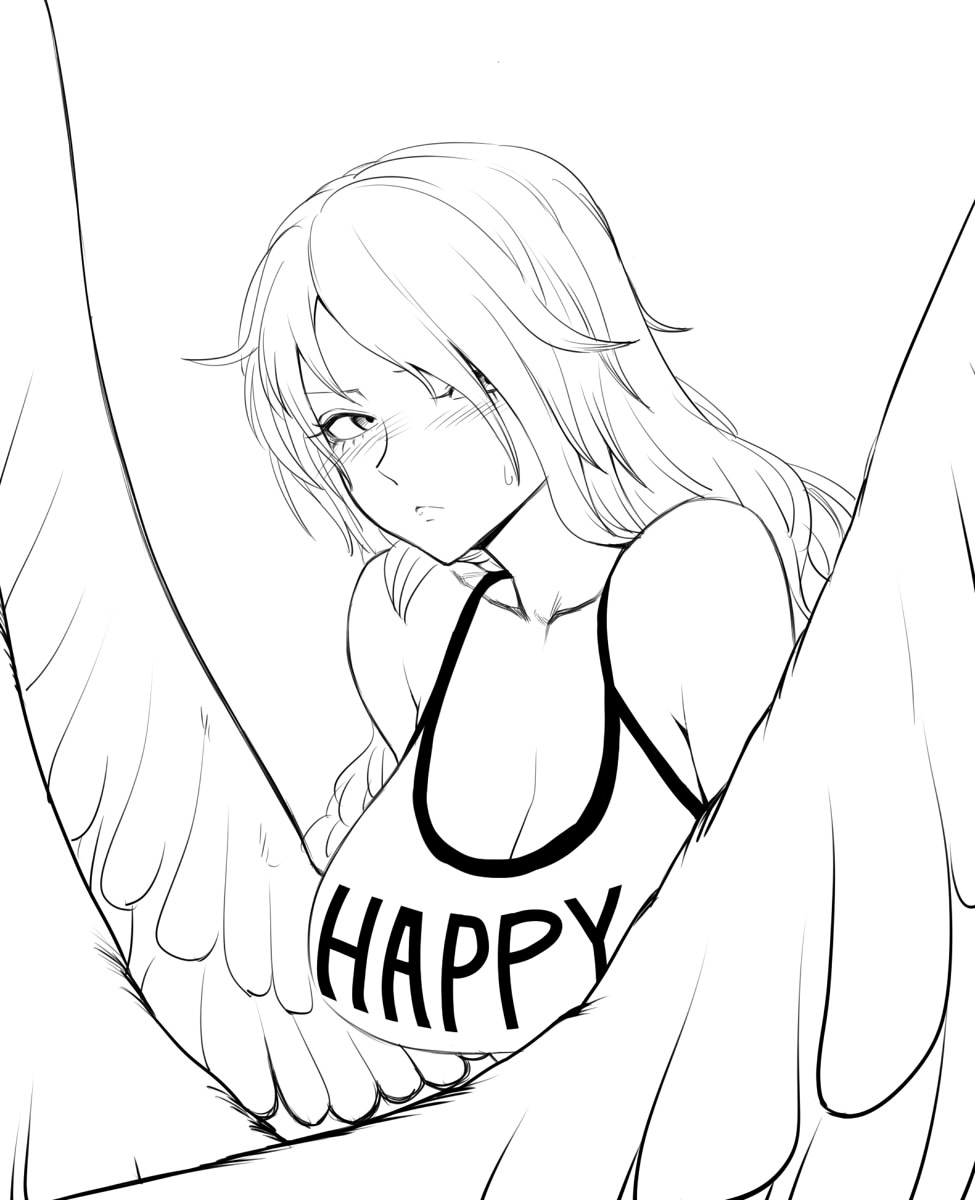 1girl, blush, breasts, embarrassed, female, harpy, highres, huge_breasts
