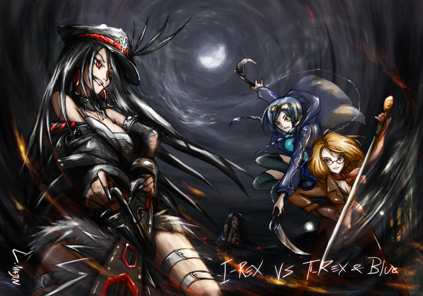 4girls, blue_(jurassic_world), indominus_rex, jurassic_park, jurassic_world, lolita_majin, multiple_girls, original