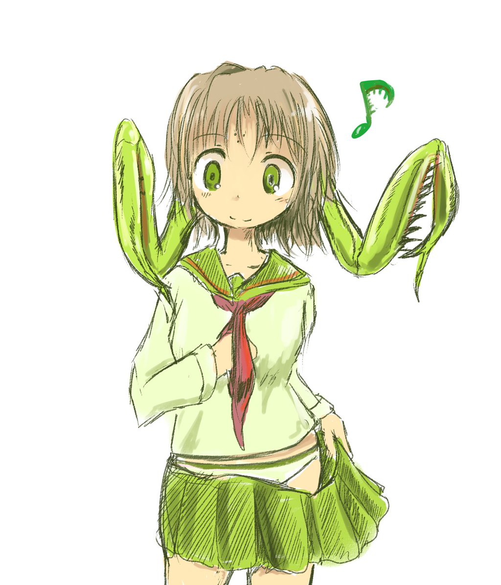 1girl, extra_arms, female, green_eyes, insect_girl, monster_girl, musical_note, original
