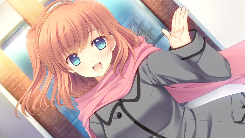 1girl, blue_eyes, bluette_nicolette_planquette, blush, coat, dutch_angle, eyebrows, eyebrows_visible_through_hair