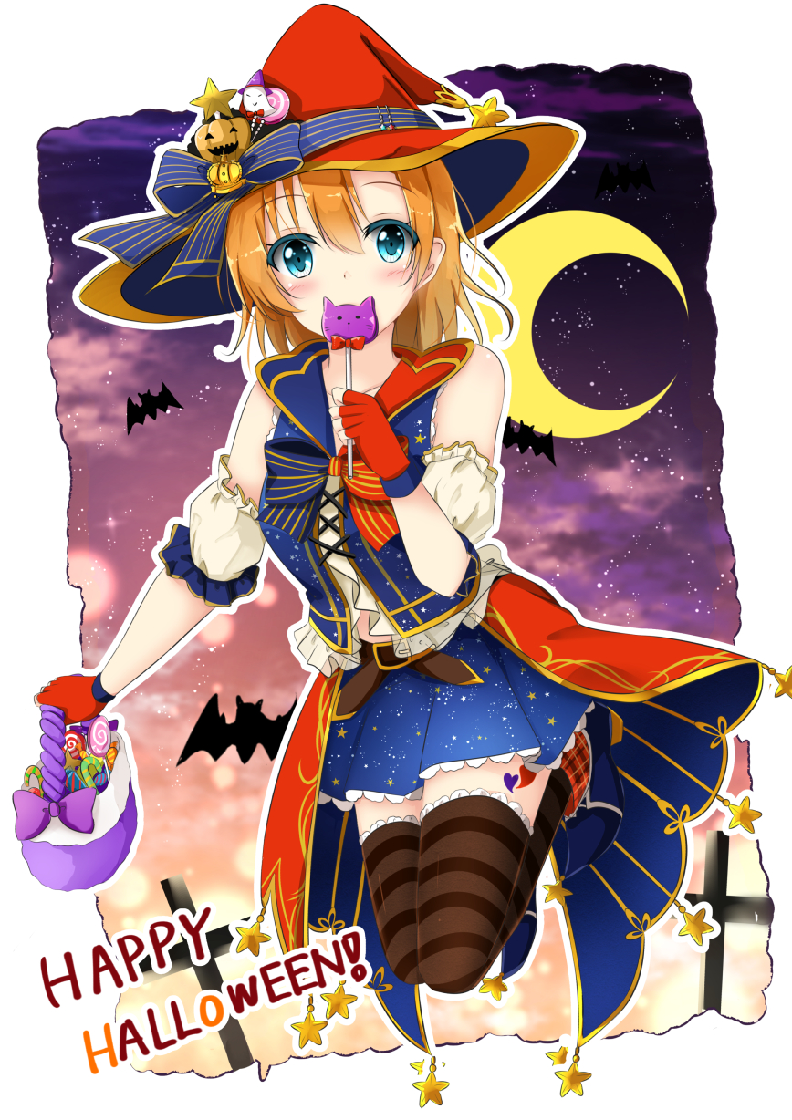 1girl, bat, blue_eyes, blush, candy, class, female, gloves