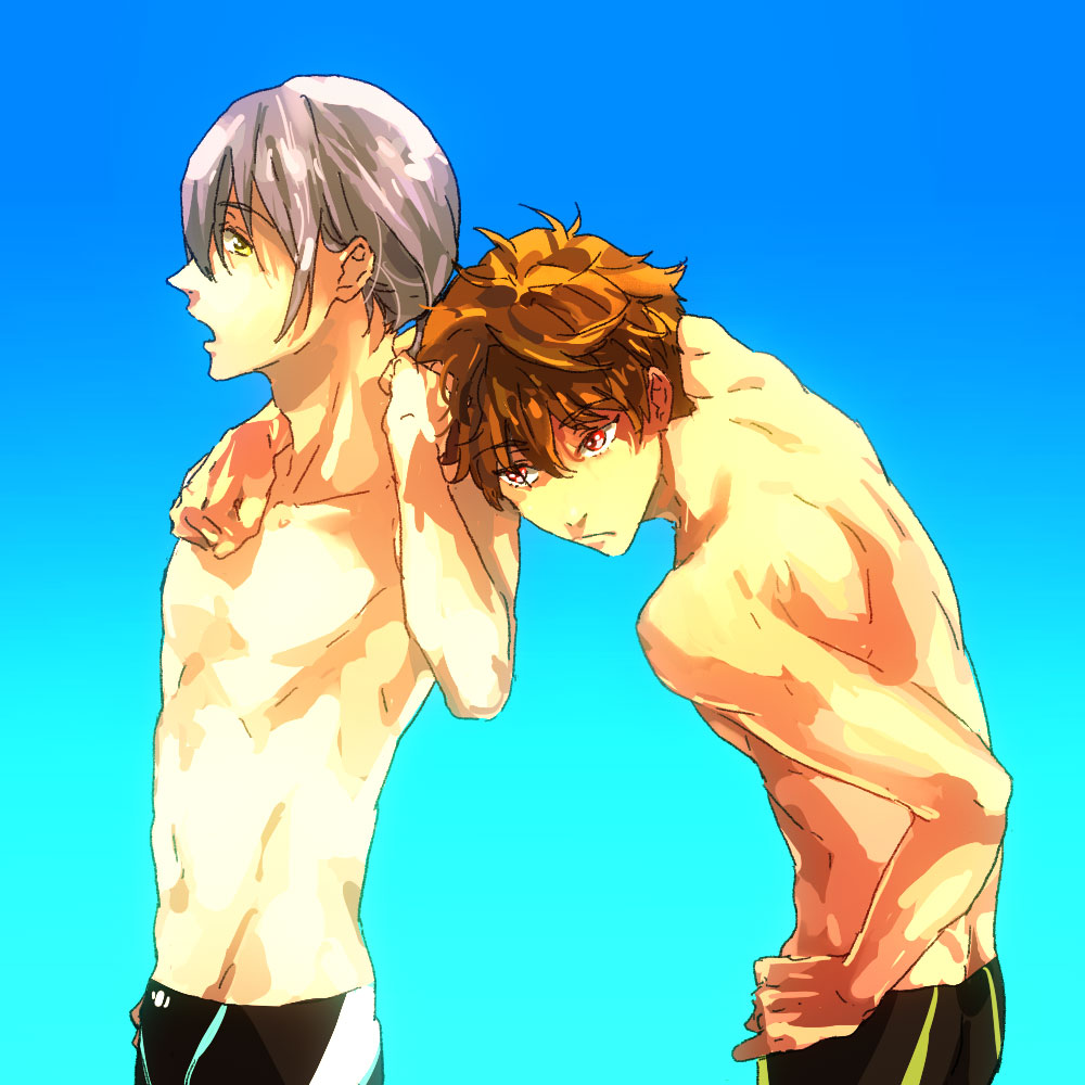 2boys, high_speed!, kirishima_natsuya, male_focus, multiple_boys, serizawa_nao, swim_trunks, tagme