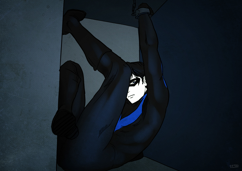 1boy, artist_request, batman_(series), black_hair, bodysuit, boots, contortion, dc_comics