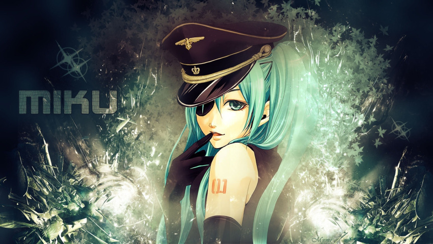 1girl, aqua_eyes, aqua_hair, bare_shoulders, blue_eyes, blue_hair, cap, captain