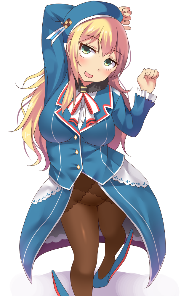 1girl, atago_(kantai_collection), beret, blonde_hair, blue_eyes, blush, breasts, female