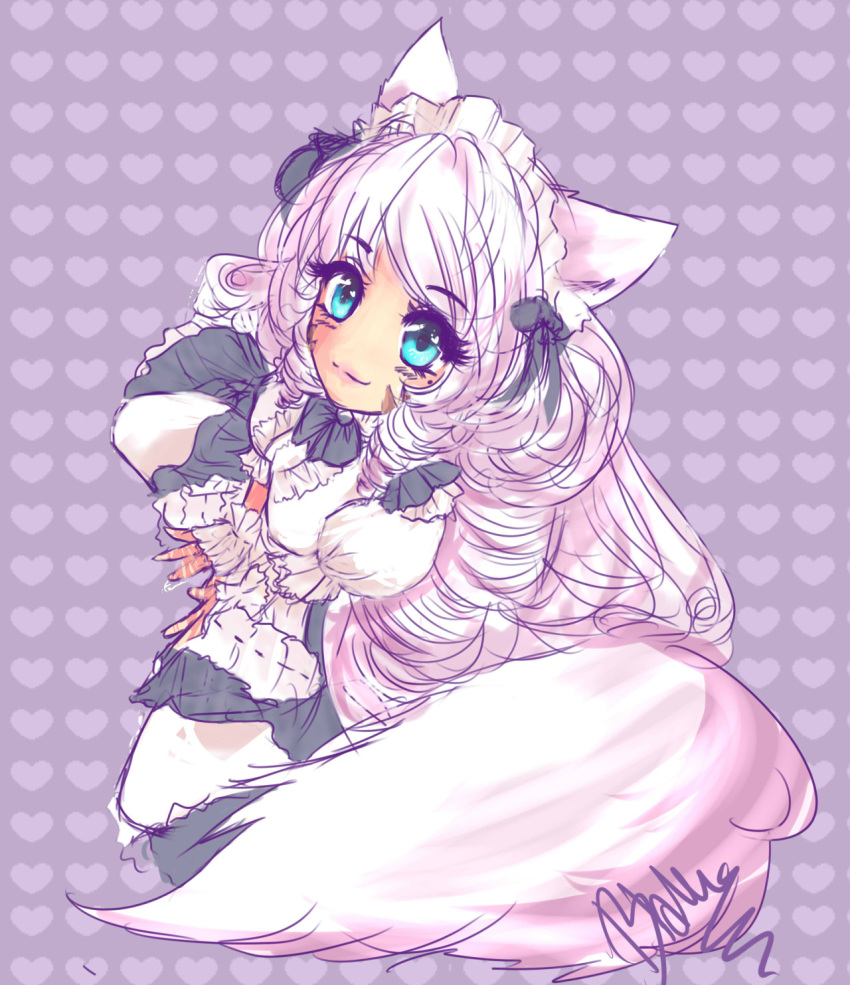 1girl, abstract_background, artist_name, female, heart_pattern, heart_print, original, patterned_background