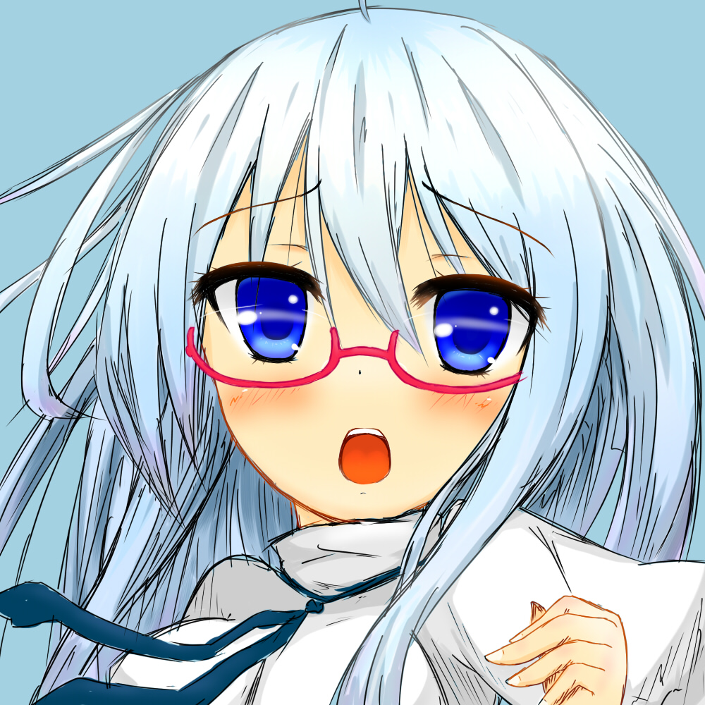 1girl, blue_eyes, glasses, kadgln, mononobe_no_futo, open_mouth, solo, touhou