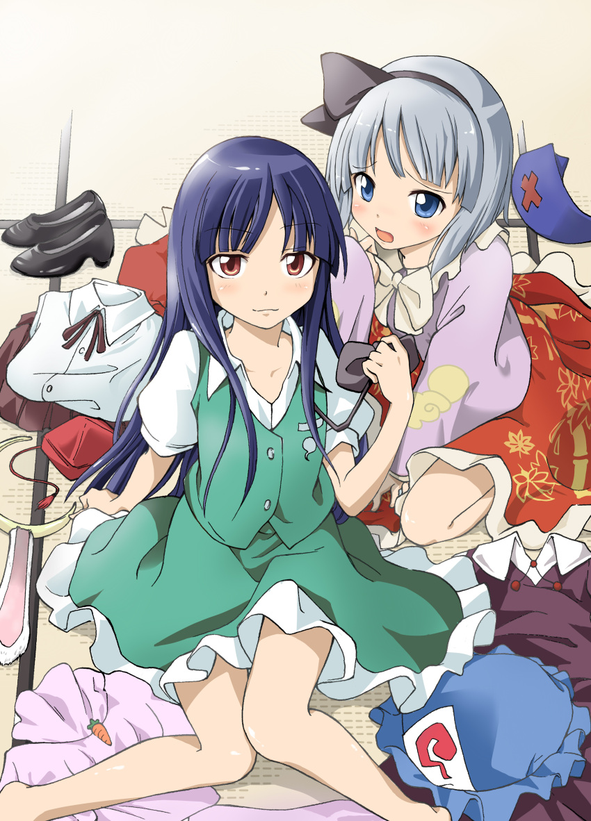 :3, absurdres, animal_ears, bangs, barefoot, black_hair, blue_eyes, blunt_bangs